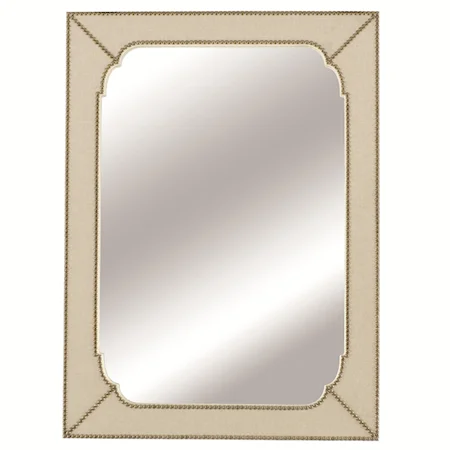 Rectangular Wall Mirror with Linen-Wrapped Frame and Nailhead Trim